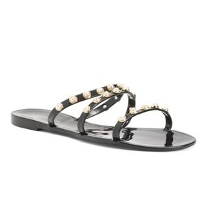 Steve Madden New Size 7 Yalsa Black Pearl Embellishment Jelly Flat Sandals